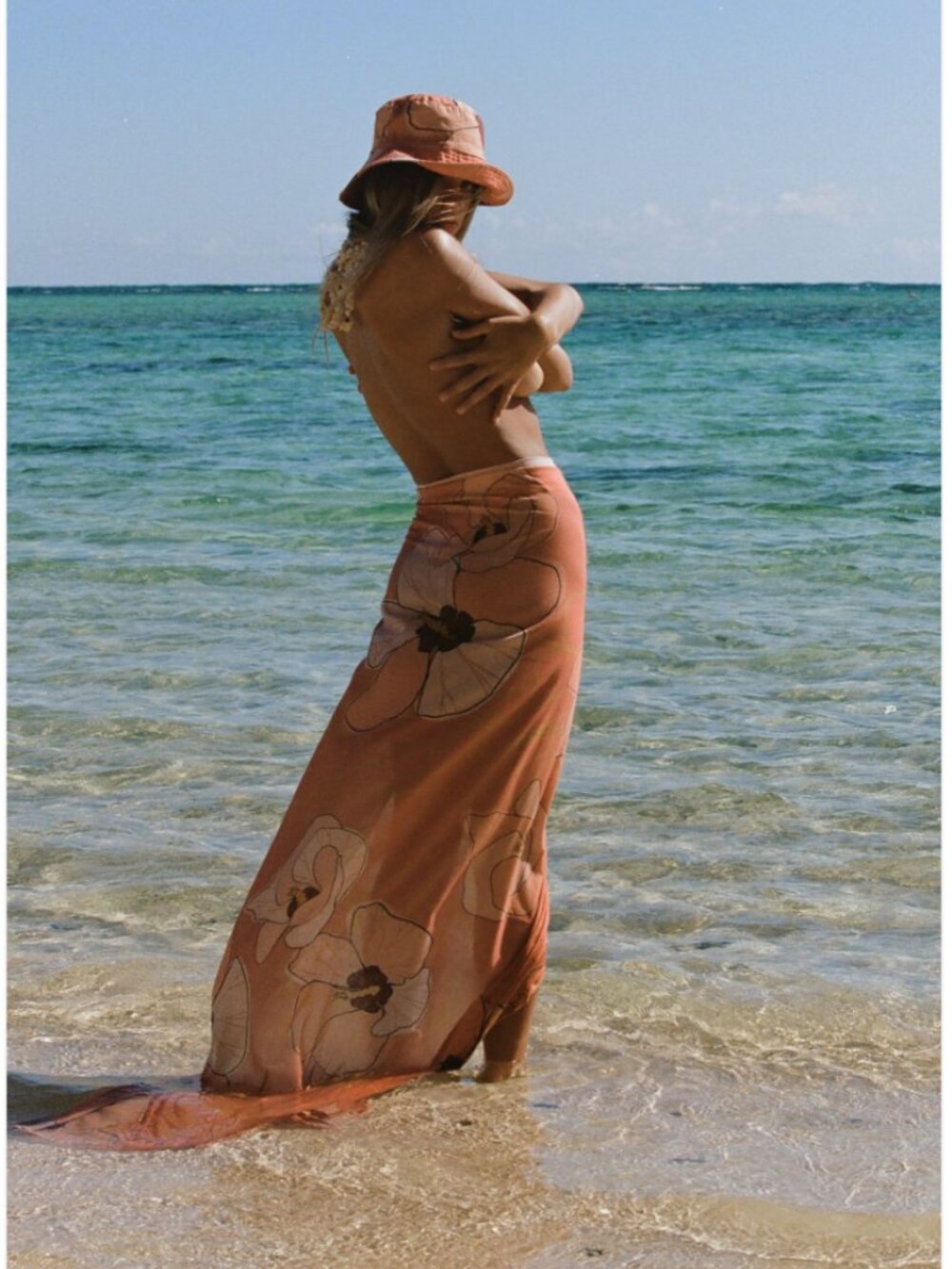 Lightweight Floral Orange Beach Sarong Wrap